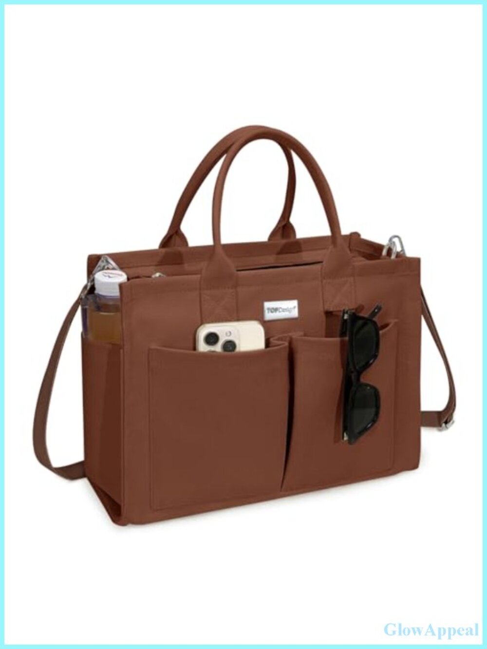 Heavyweight Canvas Tote Bag with 9 Pockets, Adjustable Straps, Fits 14" Laptop